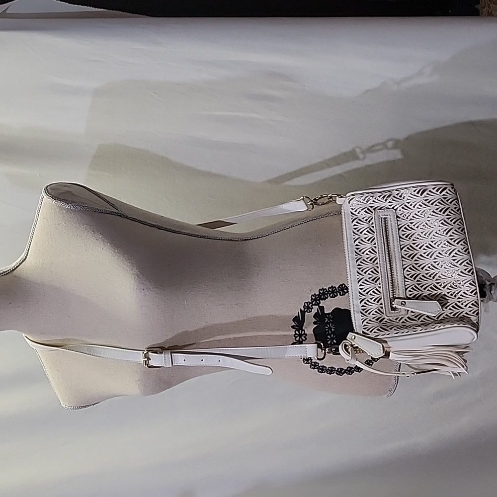 Women's EUC White Crossbody Bag with Gold Accents